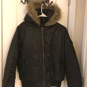 Black Bomber Jacket with Fur Hood